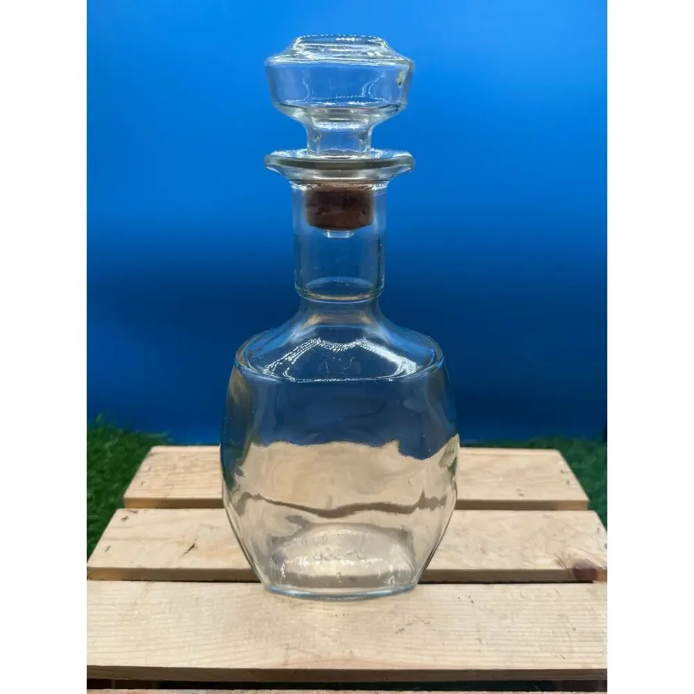 Vintage Clear Glass Whiskey Liquor Decanter with Original Cork Stopper-Mid-Cent
